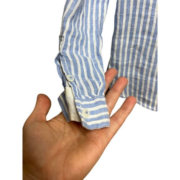 M&S Collection Marks and Spencer Pure Linen Striped Button Down Sz. M/L - Picture 7 of 8